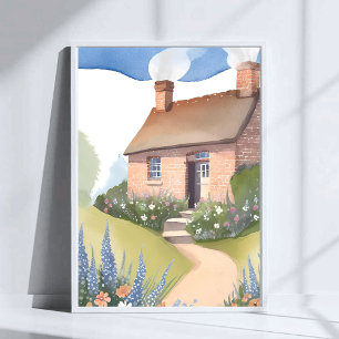 Affiche Cottage sur la colline   Peinture à l'aquarelle de