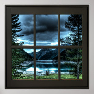 Affiche Cottage Vue Faux Fenêtre Illusion 24x24 Noir
