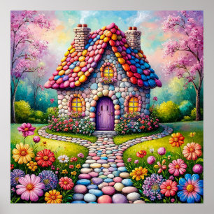 Affiche Cottage Whimsical Avec Jardin Fleur Vibrant