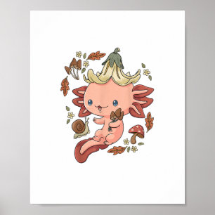 Affiche Cottagecore Axolotl Esthétique Champignons Gobli M