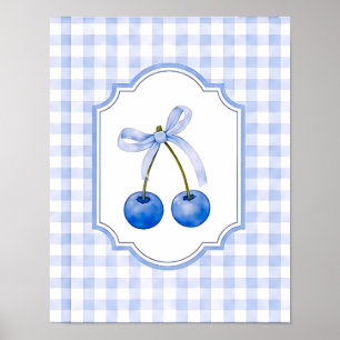 Affiche Cottagecore Bleu Vintage Gingham Bleuet