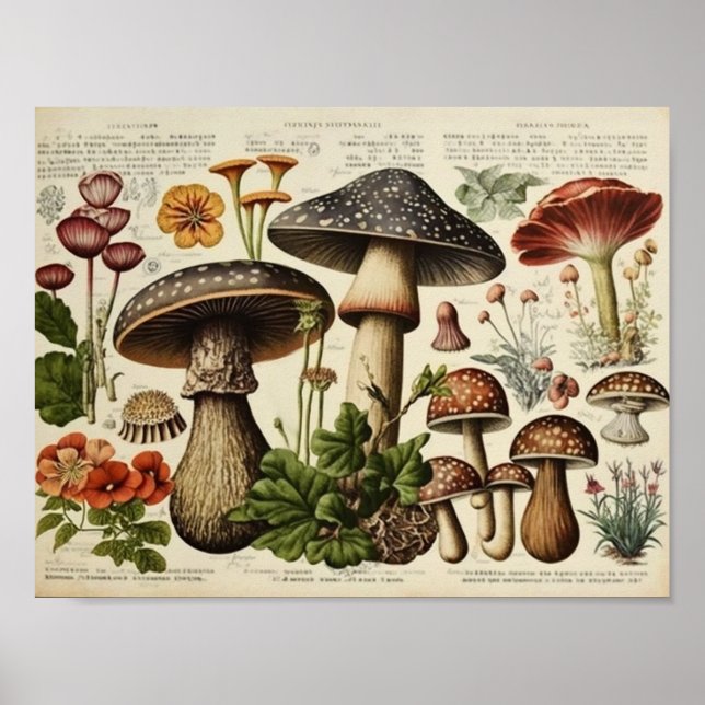 Affiche Cottagecore de champignons vintages (Devant)