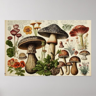 Affiche Cottagecore de champignons vintages