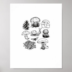 Affiche Cottagecore Esthétique Goblincore Champignon Escar