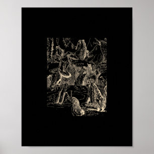 Affiche Cottagecore Goblincore Étang Escargot Nage Grenoui