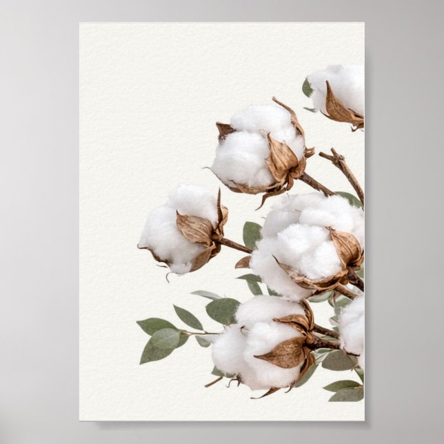 Affiche Cotton Botanical Wall Ar| Neutral Farmhouse Print (Devant)
