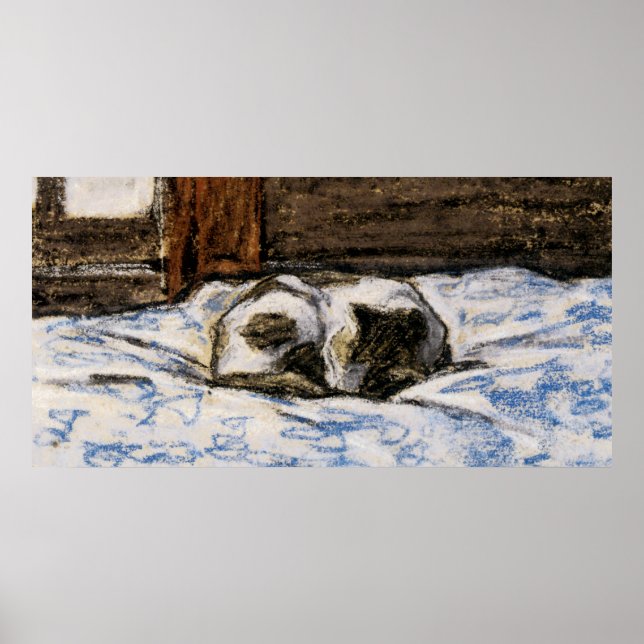 Affiche Couchage de chat sur un lit (Devant)