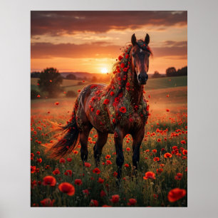 Affiche Couchant de cheval coquelicot