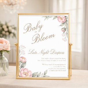 Affiche Couche-culotte de nuit pour Baby Shower Fille Rose