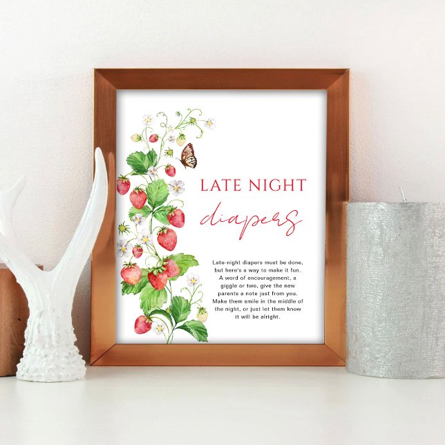 Affiche Couche de nuit pour Baby Shower à la fraise (Créateur téléchargé)