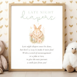 Affiche Couche de nuit pour bébé Shower de Lapin Mignon