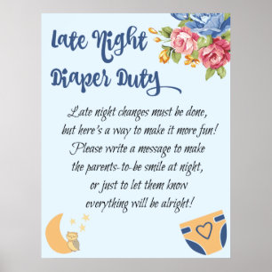 Affiche couche de nuit service bleu baby shower signe de j