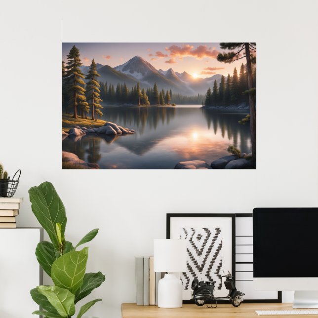 Affiche Couché de soleil serein sur le lac Mountain (Bureau à domicile)