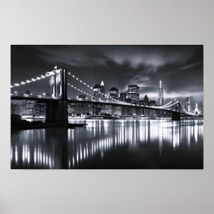 Affiche Coucher de New York Pont de Brooklyn Monochrome Nu