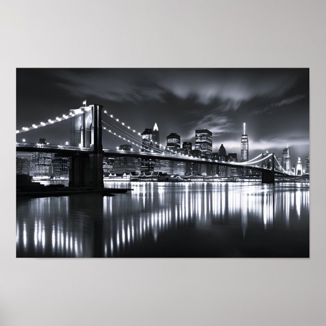 Affiche Coucher de New York Pont de Brooklyn Monochrome Nu (Devant)