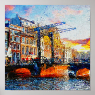 Affiche Coucher de soleil à Amsterdam sur Aluminiumbru