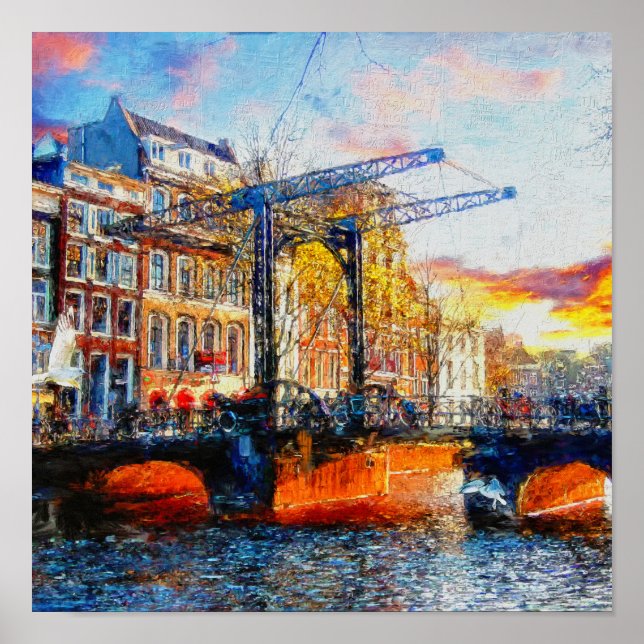 Affiche Coucher de soleil à Amsterdam sur Aluminiumbru (Devant)