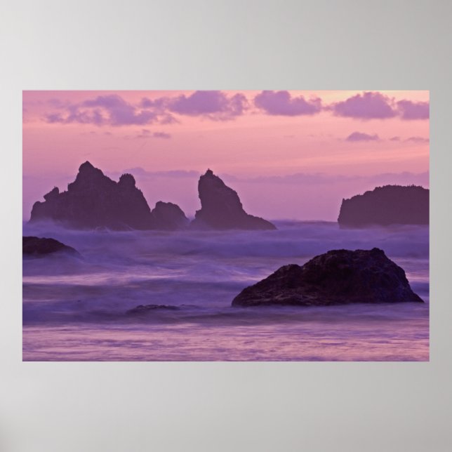 Affiche Coucher de soleil à Bandon Beach Sea Stacks. (Devant)