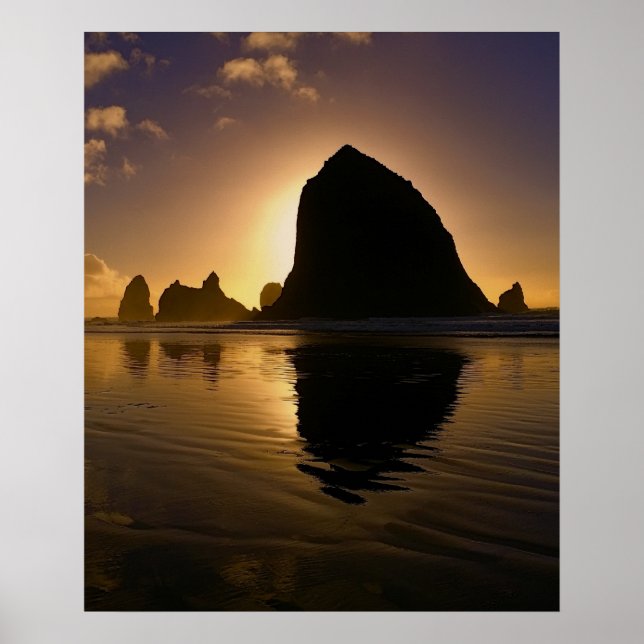 AFFICHE COUCHER DE SOLEIL À HAYSTACK ROCK - CANNON BEACH O (Devant)