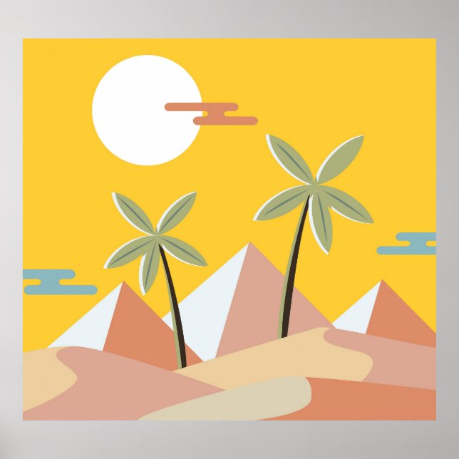 Affiche Coucher de soleil à la pyramide égyptienne : Scène (Devant)