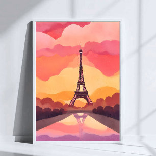 Affiche Coucher de soleil à Paris Tour Eiffel France Aqu