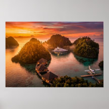 Coucher de soleil à Piaynemo Raja Ampat Île tropic