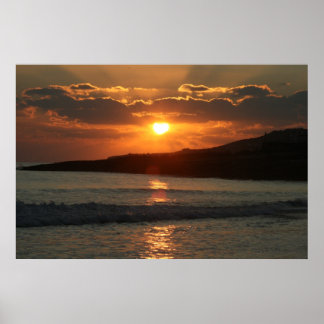 Affiche Coucher de soleil à Praia Da Luz Beach, Algarve, P