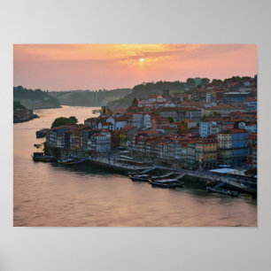 Affiche Coucher de soleil à Riverside à Porto Portugal