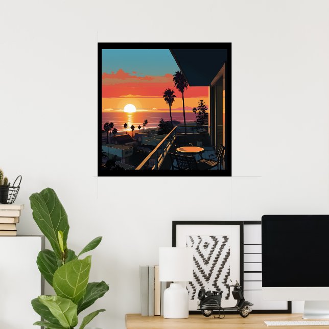 AFFICHE COUCHER DE SOLEIL À SANTA MONICA #1 (Bureau à domicile)