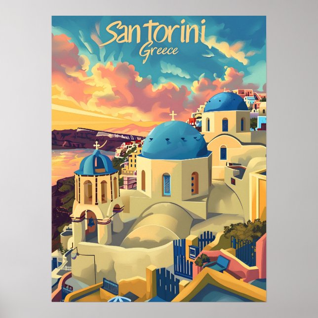 Affiche coucher de soleil à Santorin (Devant)