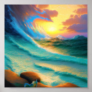Affiche Coucher de soleil à travers une vague