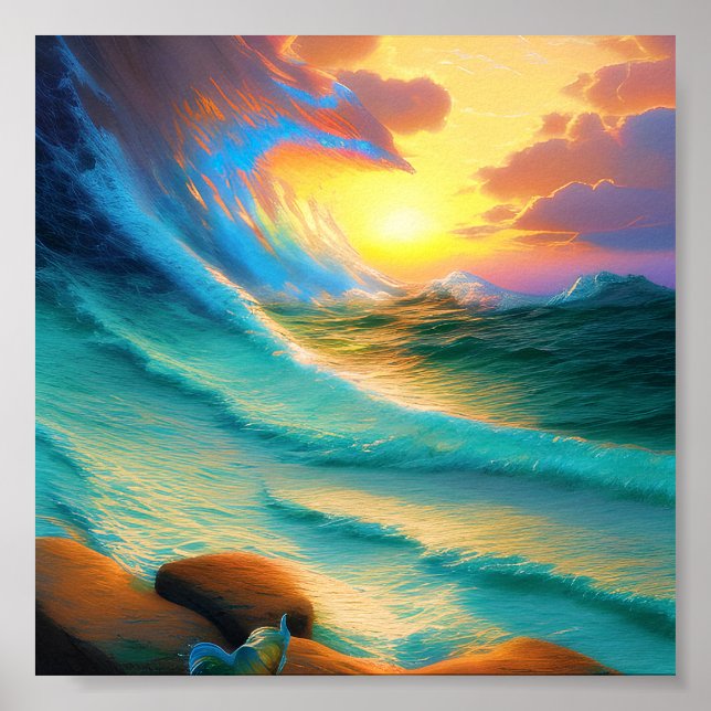 Affiche Coucher de soleil à travers une vague (Devant)