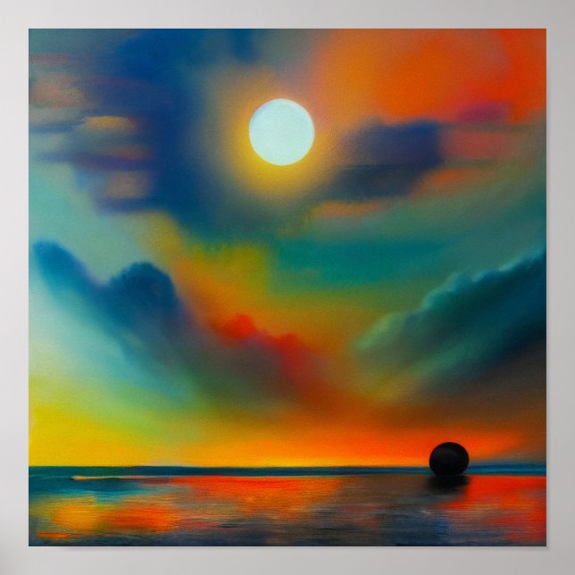 Affiche Coucher De Soleil Abstrait Au Port (Devant)