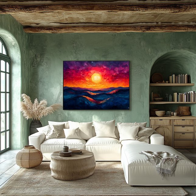 Affiche Coucher de soleil abstrait et vivant sur des vague (Créateur téléchargé)