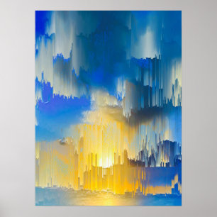 Affiche Coucher de soleil abstrait paysage Glitch
