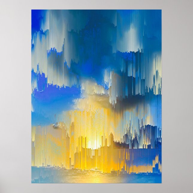 Affiche Coucher de soleil abstrait paysage Glitch (Devant)