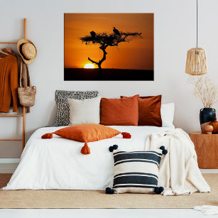Affiche Coucher de soleil africain orange et noir