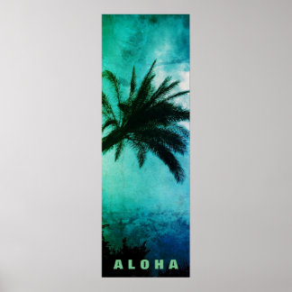 Affiche Coucher de soleil Aloha Hawaii Palmiers Tropiques
