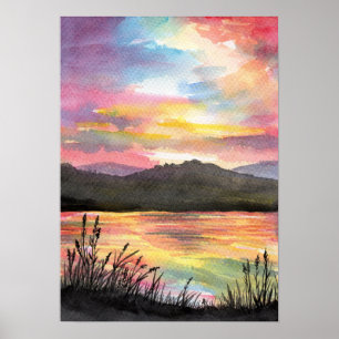Affiche Coucher de soleil au bord du lac