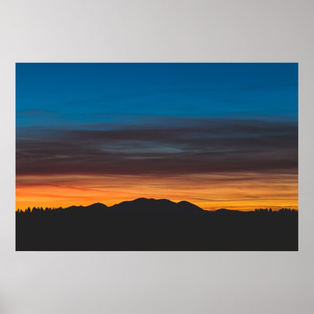 Affiche Coucher de soleil au-dessus de la silhouette du pa (Devant)