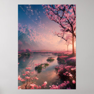 Affiche Coucher de soleil au lac Cherry Blossom