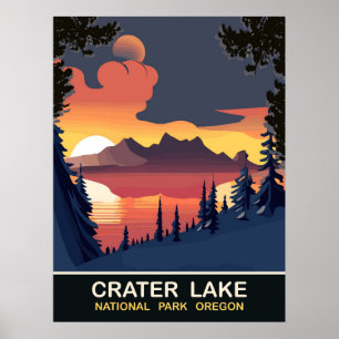 Affiche Coucher de soleil au lac Crater, Oregon, Voyage