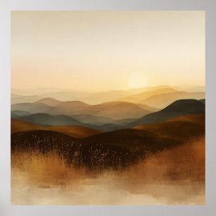 Affiche Coucher de soleil aux collines ondoyantes de l'heu