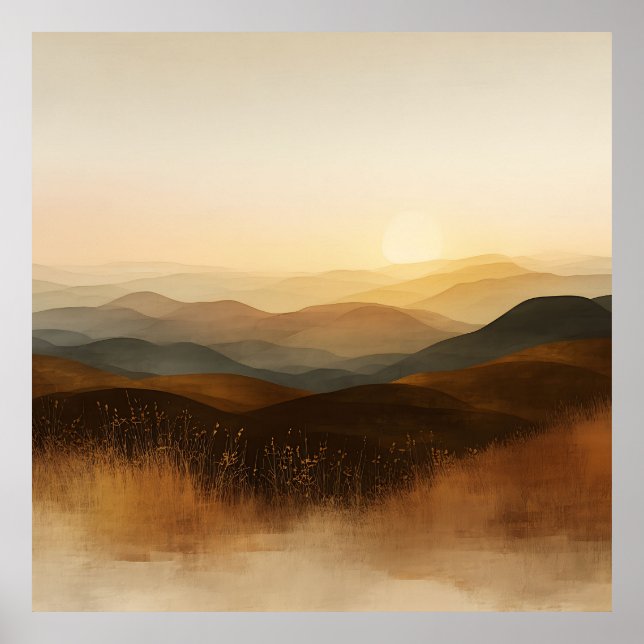 Affiche Coucher de soleil aux collines ondoyantes de l'heu (Devant)