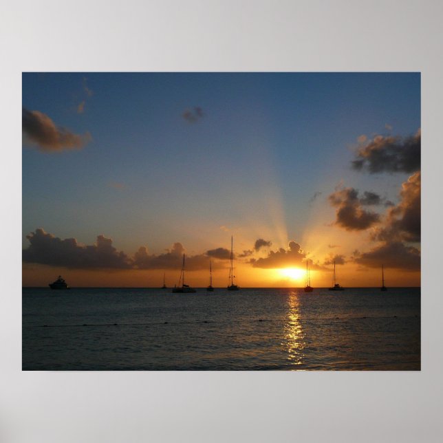 Affiche Coucher de soleil avec voiliers Paysage tropical P (Devant)