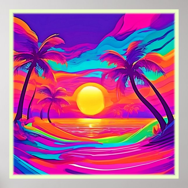 Affiche Coucher de soleil bleu et orange (Devant)