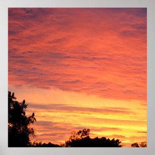 Affiche Coucher de soleil clair et nuageux orange,