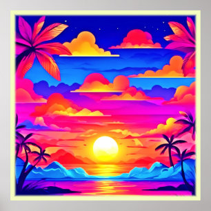 Affiche Coucher de soleil coloré de palmier