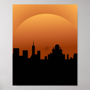 Affiche coucher de soleil dans la ville