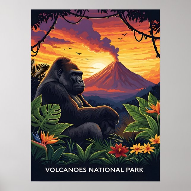 Affiche Coucher de soleil dans le parc national des volcan (Devant)